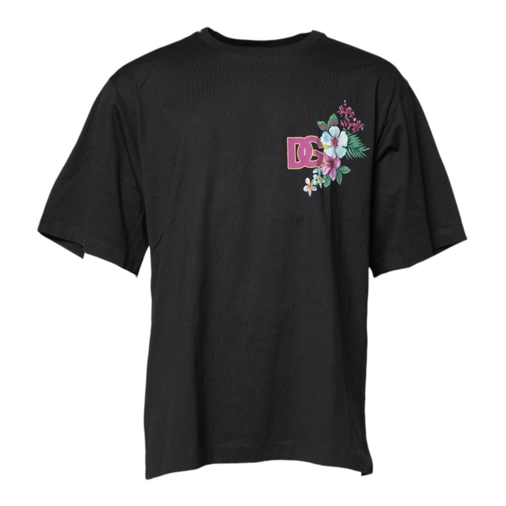 Dolce & Gabbana Herren Schwarz - Es Blumenmuster Crew Neck T-Shirt - Tops - K - 4XL