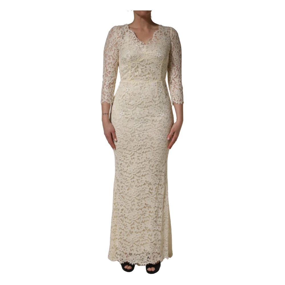 Dolce & Gabbana Damen Weiß - Floral Lace Sheath Maxi Kleid - Dresses - Xs