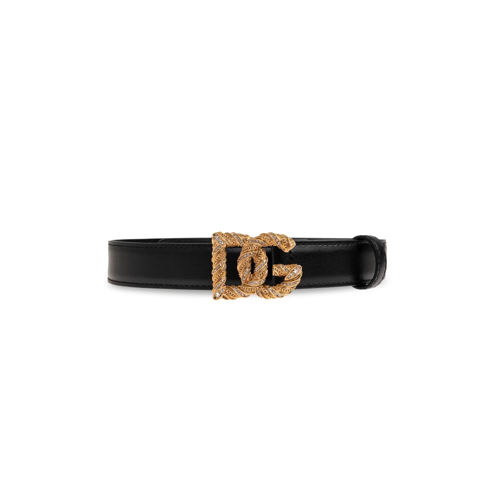 Dolce & Gabbana Damen Schwarz - Kalbsleder Gürtel Mit Dg Logo - Accessories - K - 95 Cm