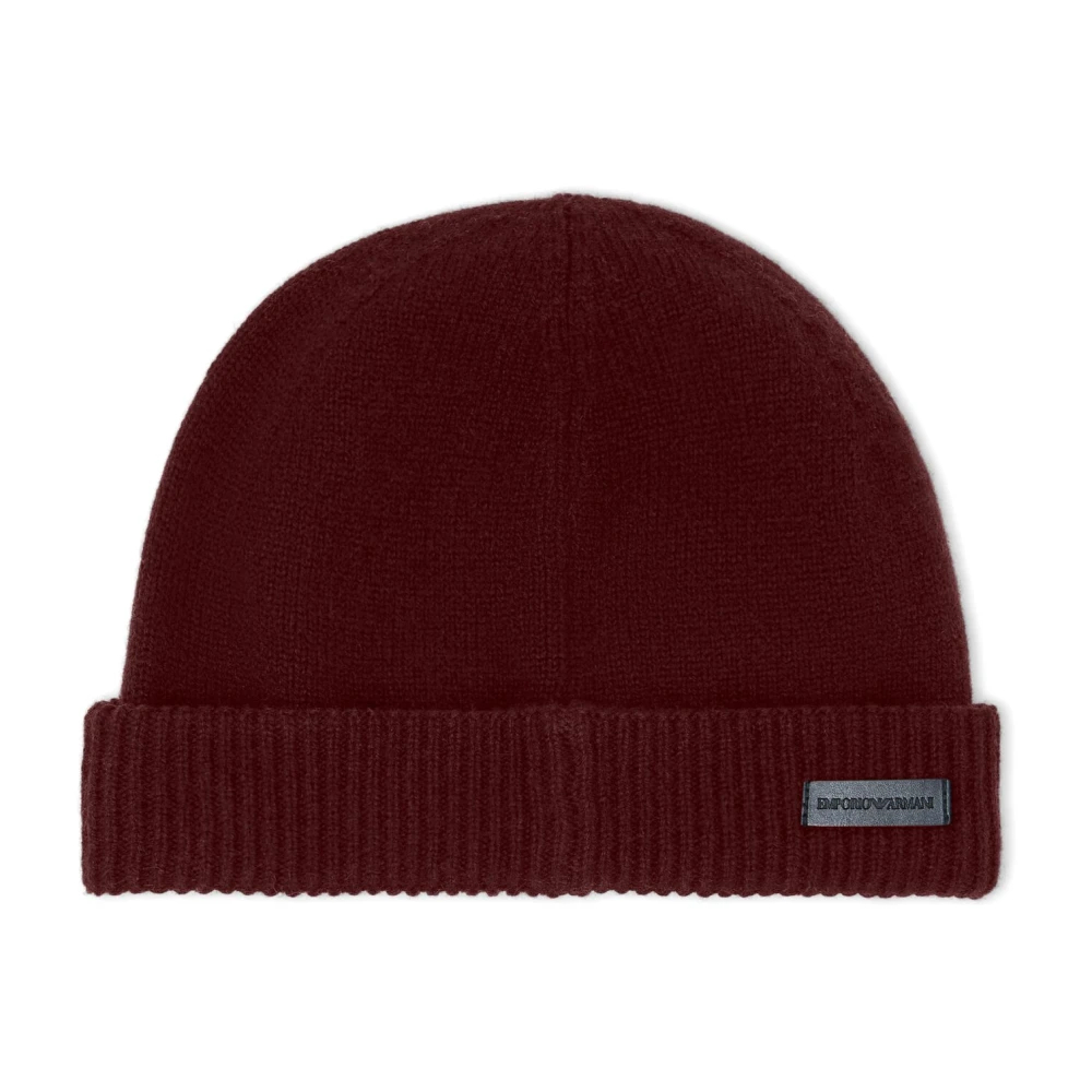 Emporio Armani Unisex Braun - Sarkansbrūna Kašmira Cepure Ar Logo Emblēmu - Accessories - L