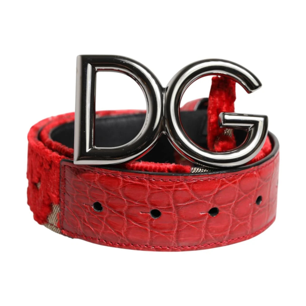 Dolce & Gabbana Damen Rot - Silbernes Dg-Logo Metallschnalle Taillengürtel - Accessories - One Size