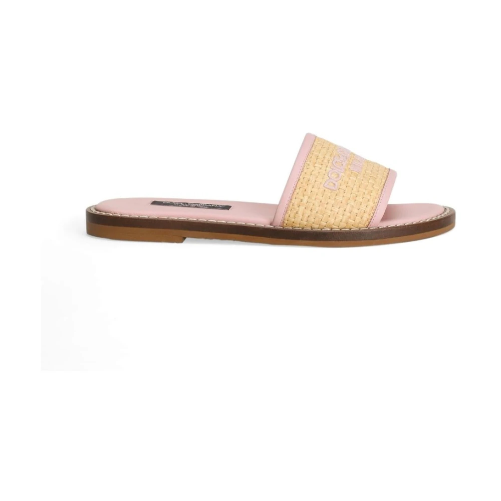 Dolce & Gabbana Damen Multicolor - Flache Stroh-Slider Mit Logo - Shoes - Mehrfarbig - 38 Eu