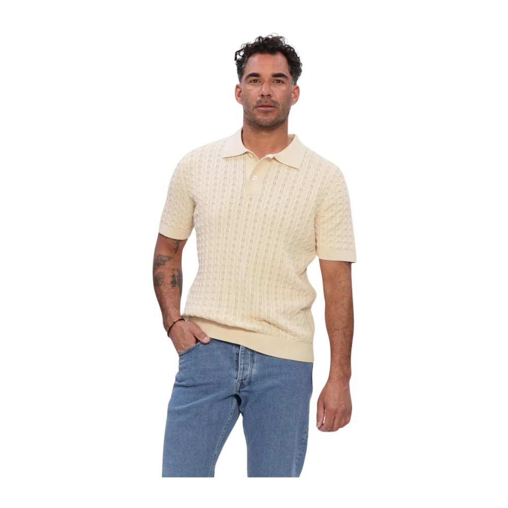 Selected Homme - Slhmattis Ss Knit New Cable Polo - Knitwear - Herren - Beige - Xl