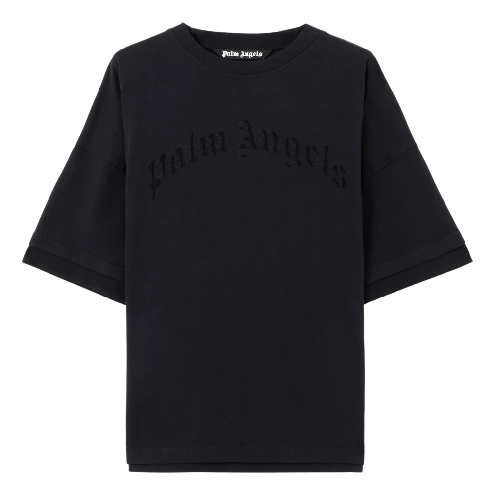 Palm Angels Herren Schwarz - Curved Logo Loose Double T-Shirt - Tops - K -Xs