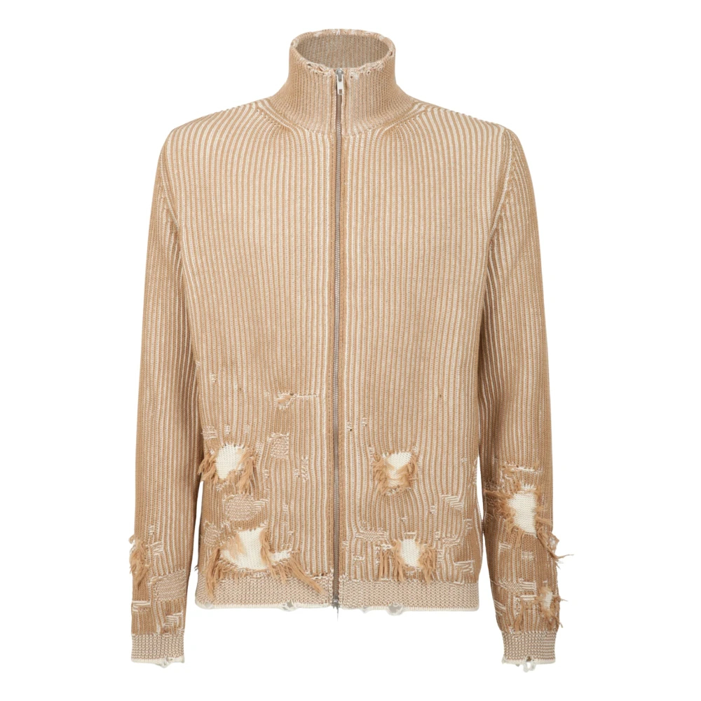 Mm6 Maison Margiela Herren Beige - Cardigan Mit Geripptem Stehkragen Im Used-Look - Knitwear - S