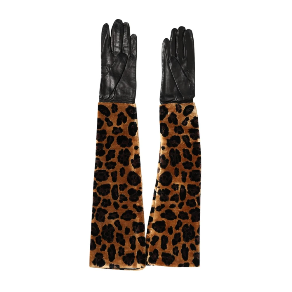 Dolce & Gabbana Damen Braun - Leopard Leder Ellbogenlange Fäustling-Handschuhe - Accessories - One Size