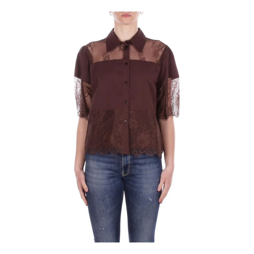 Blugirl Damen Braun - Bluse Mit Knopfleiste Und Spitzendetails - Blouses & Shirts - Xs
