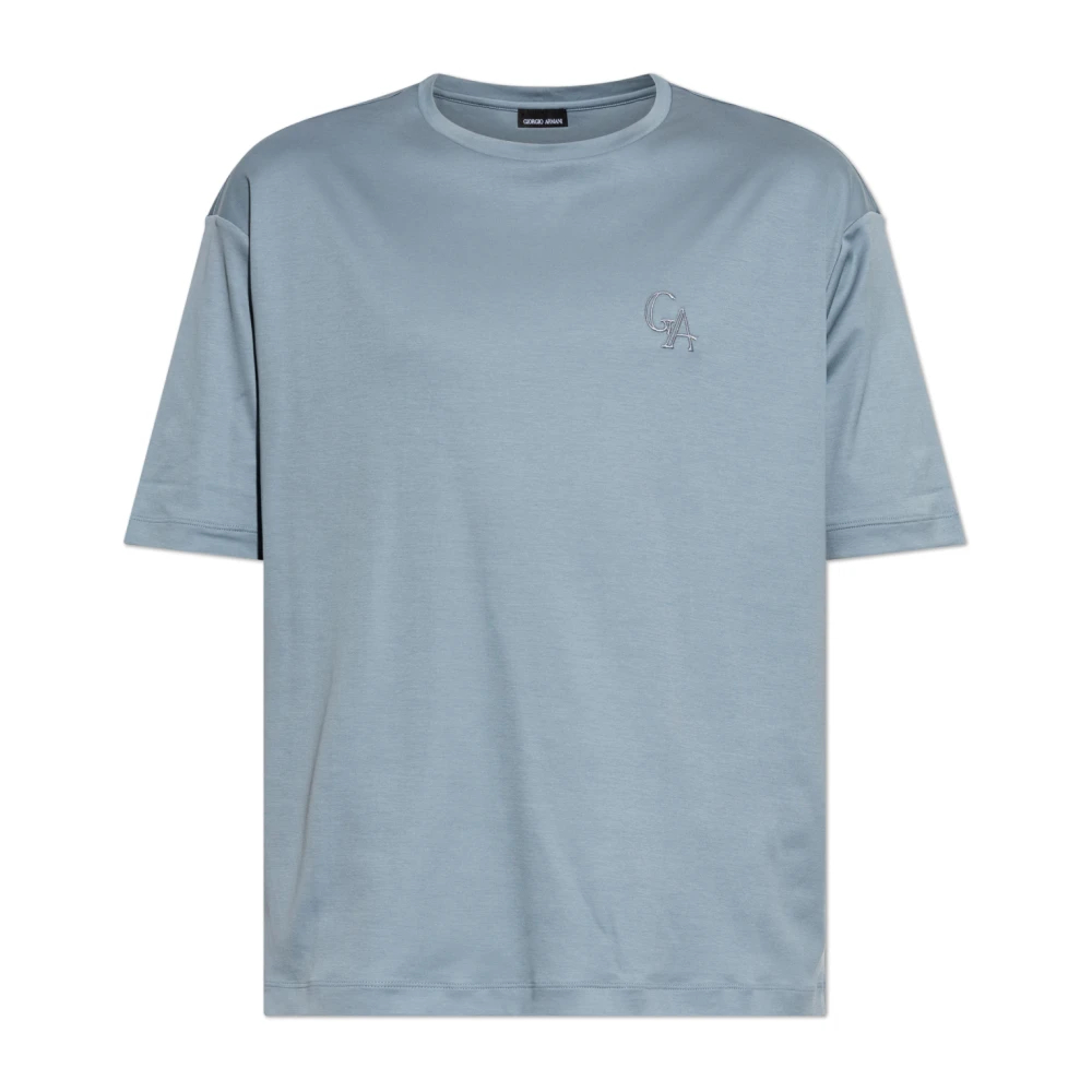 Giorgio Armani Herren Blau - Embroidered Logo T-Shirt - Tops - Xl