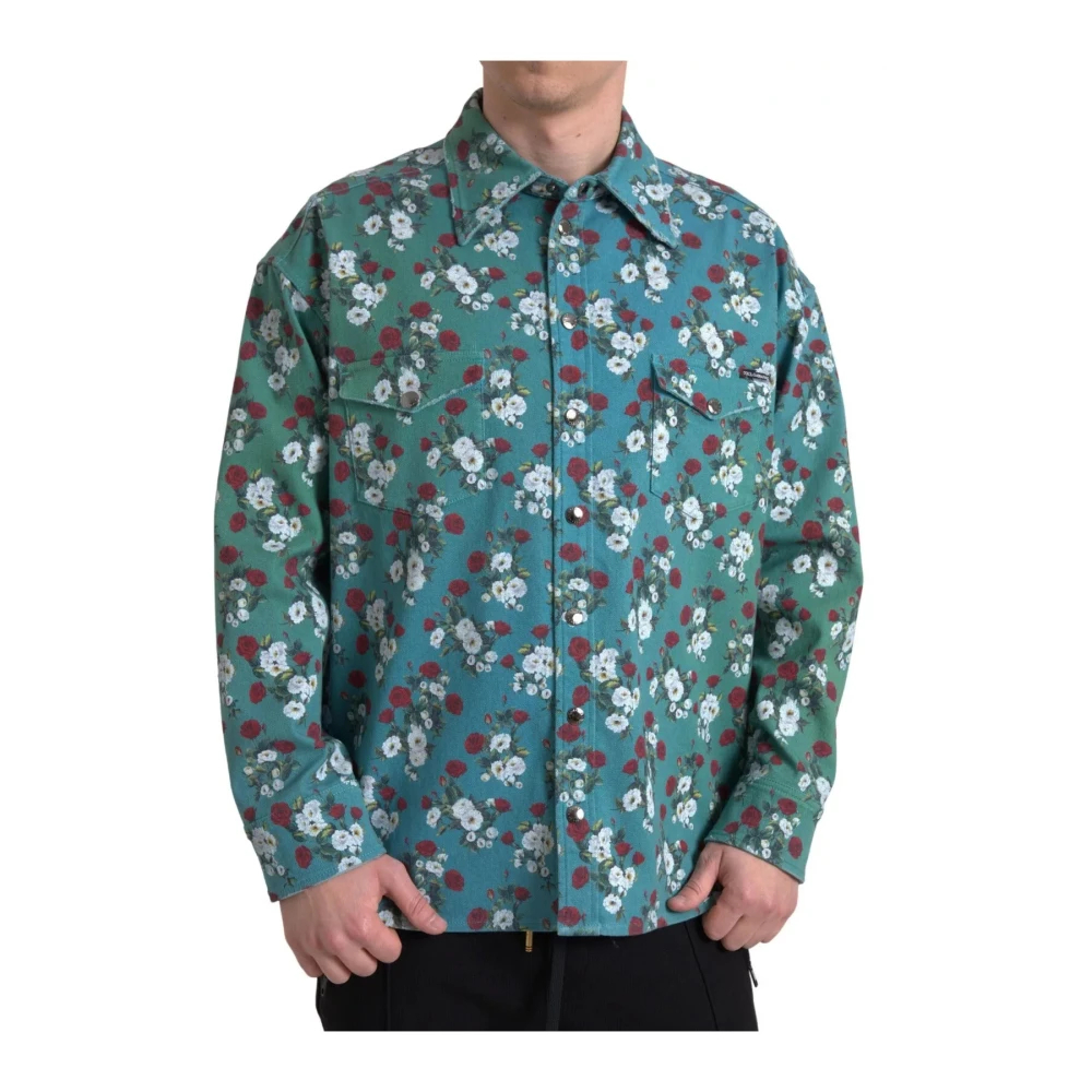 Dolce & Gabbana Herren Blau - Blumiges Denim Knopfhemd - Shirts - M