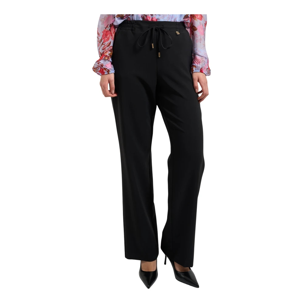 Fracomina Damen Schwarz - Reguläre Hose Mit Kordelzug - Trousers - K - S