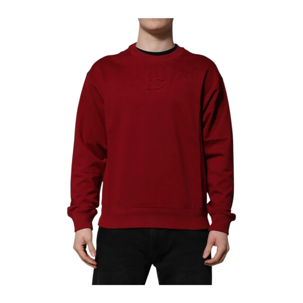 Dolce & Gabbana Herren Rot - Geprägter Logo Baumwoll-Rundhalspullover - Knitwear - 2XL
