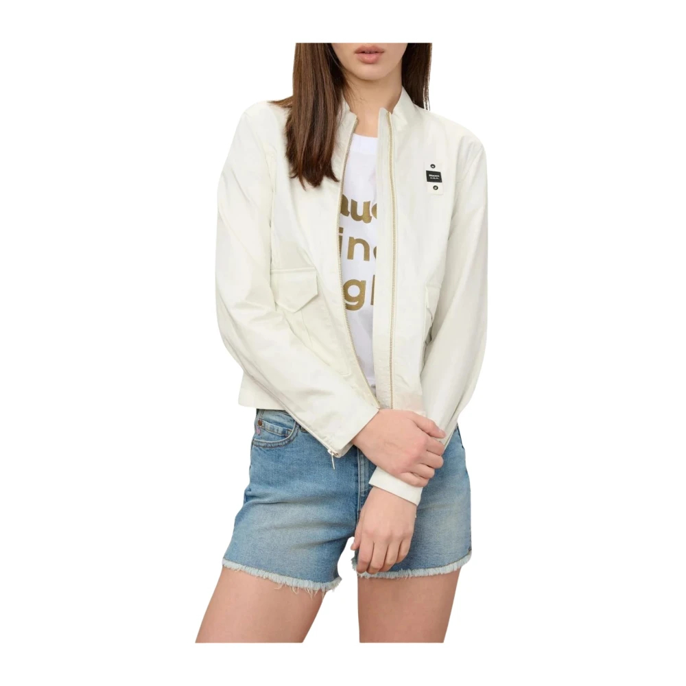 Blauer Damen Weiß - Koreanische Baumwolljacke Mit Kragen - Jackets - Xs