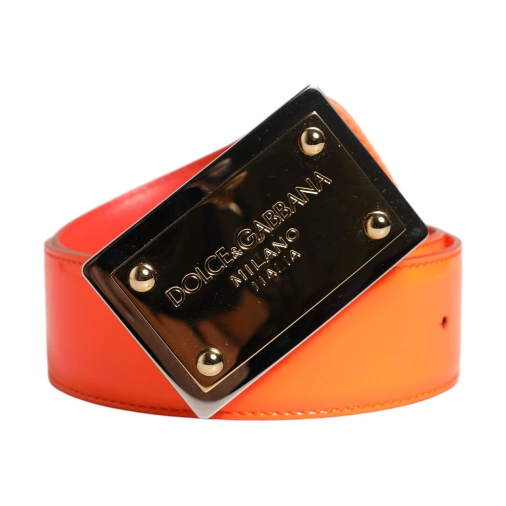 Dolce & Gabbana Herren Orange - Luxuriöser Logo-Schnalle Ledergürtel - Accessories - 90 Cm