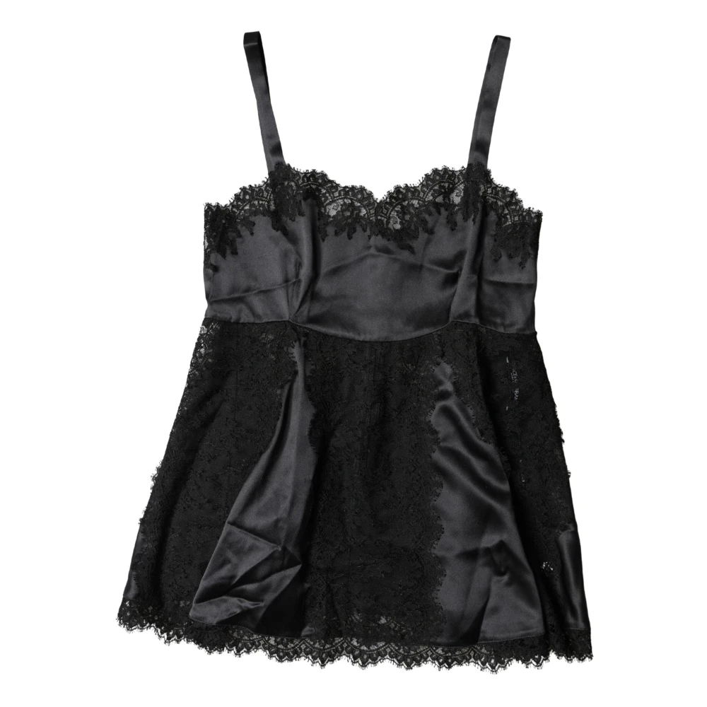 Dolce & Gabbana Damen Schwarz - Seidenes Spitzenbesatz Lingerie Top - Tops - K - S
