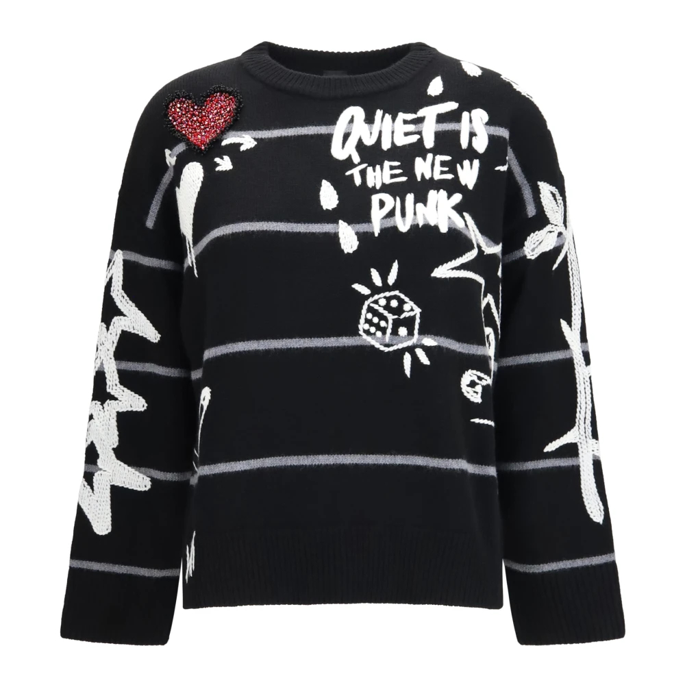 Pinko - Intarsia-Streifen Pullover Mit V-Ausschnitt - Knitwear - Damen - Schwarzk - Xs - Bild 5