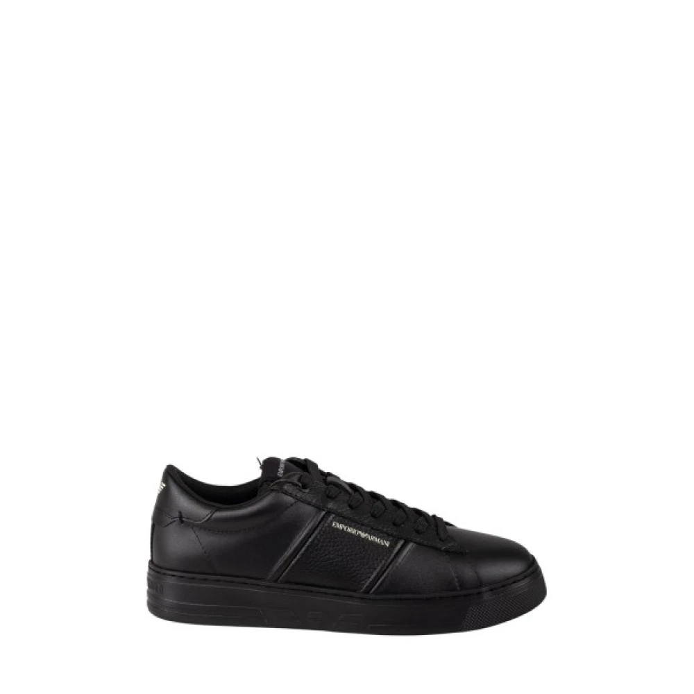 Emporio Armani Herren Schwarz - Ledersneaker Mit Logo-Detail - Shoes - K - 42 Eu