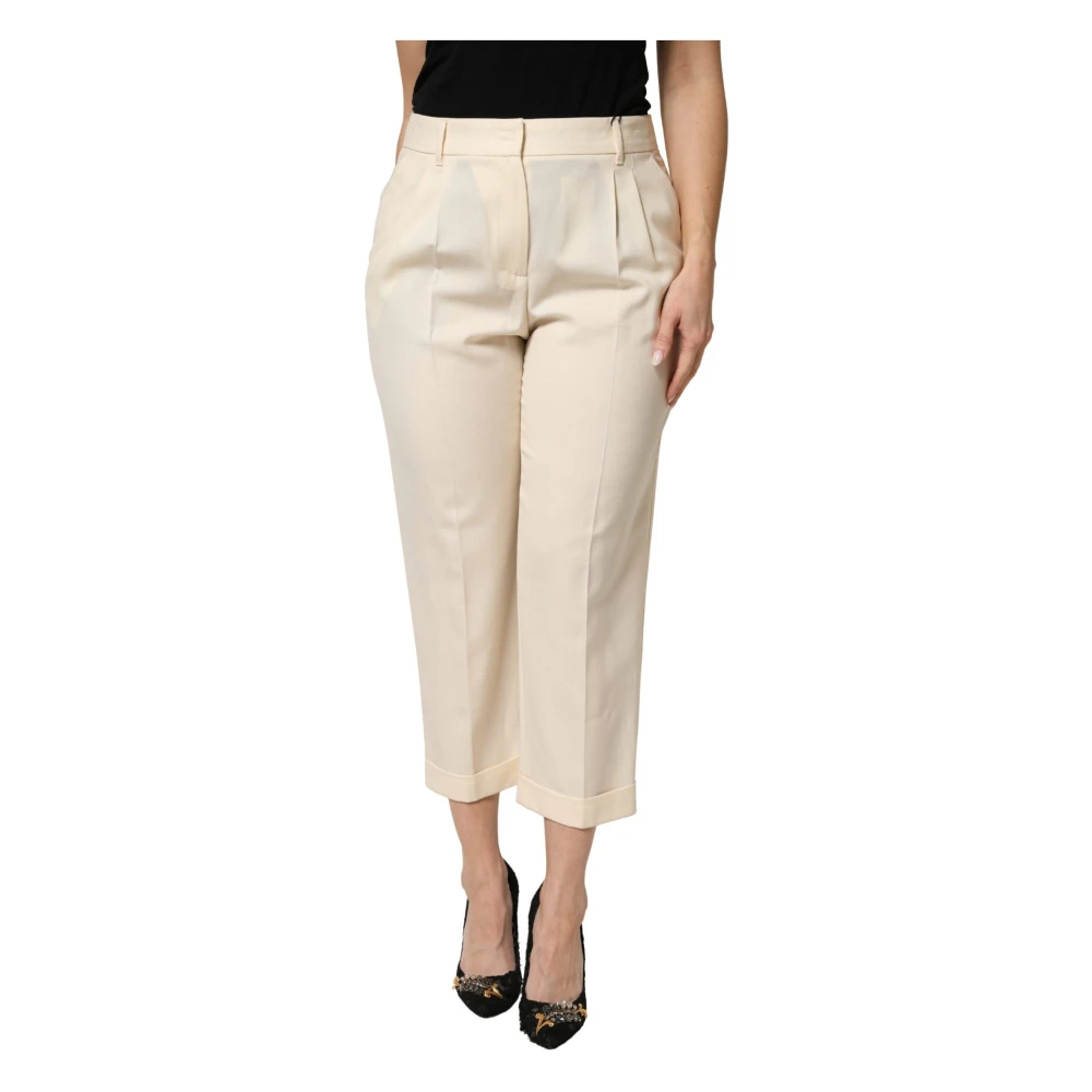 Dolce & Gabbana Damen Beige - Mid Waist Cropped Stoffhose - Trousers - M