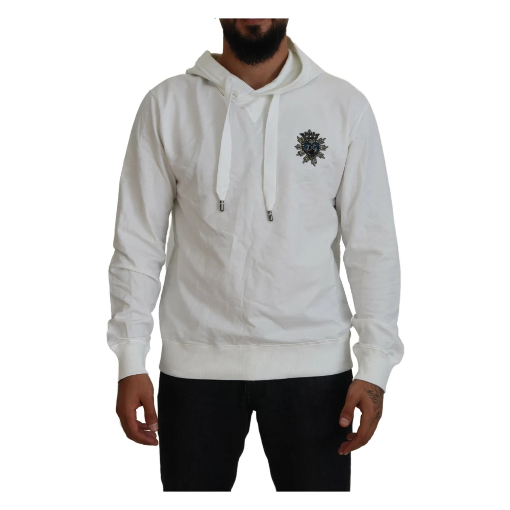 Dolce & Gabbana Herren Weiß - Logo Kapuzenpullover Aus Er Baumwolle - Sweatshirts & Hoodies - M