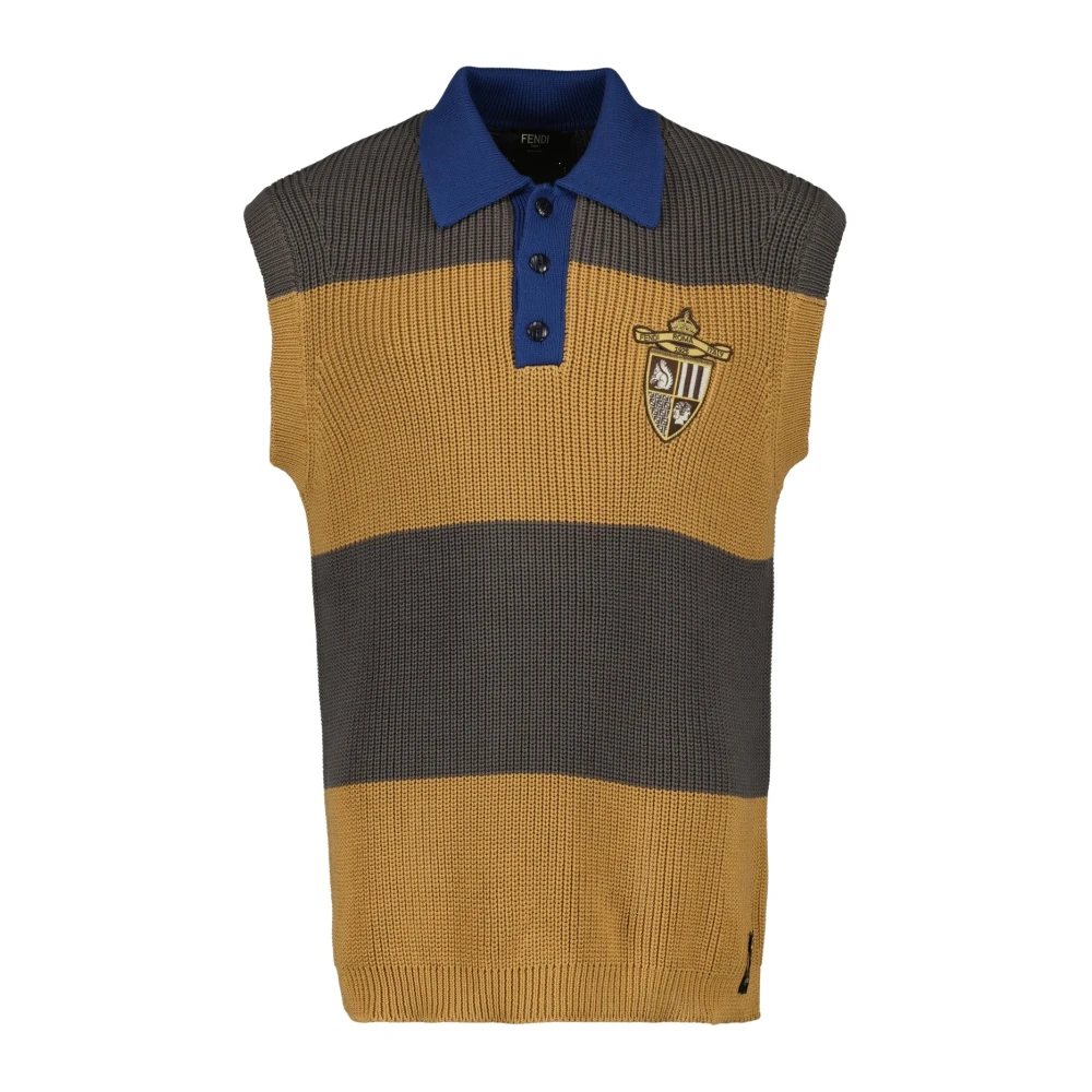 Fendi Herren Braun - Gelbes Und Es Ärmelloses Poloshirt - Knitwear - L