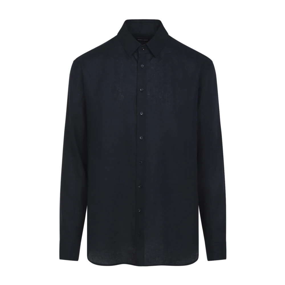 Giorgio Armani Herren Blau - Leinenhemd In Regulärer Passform - Shirts - 3XL