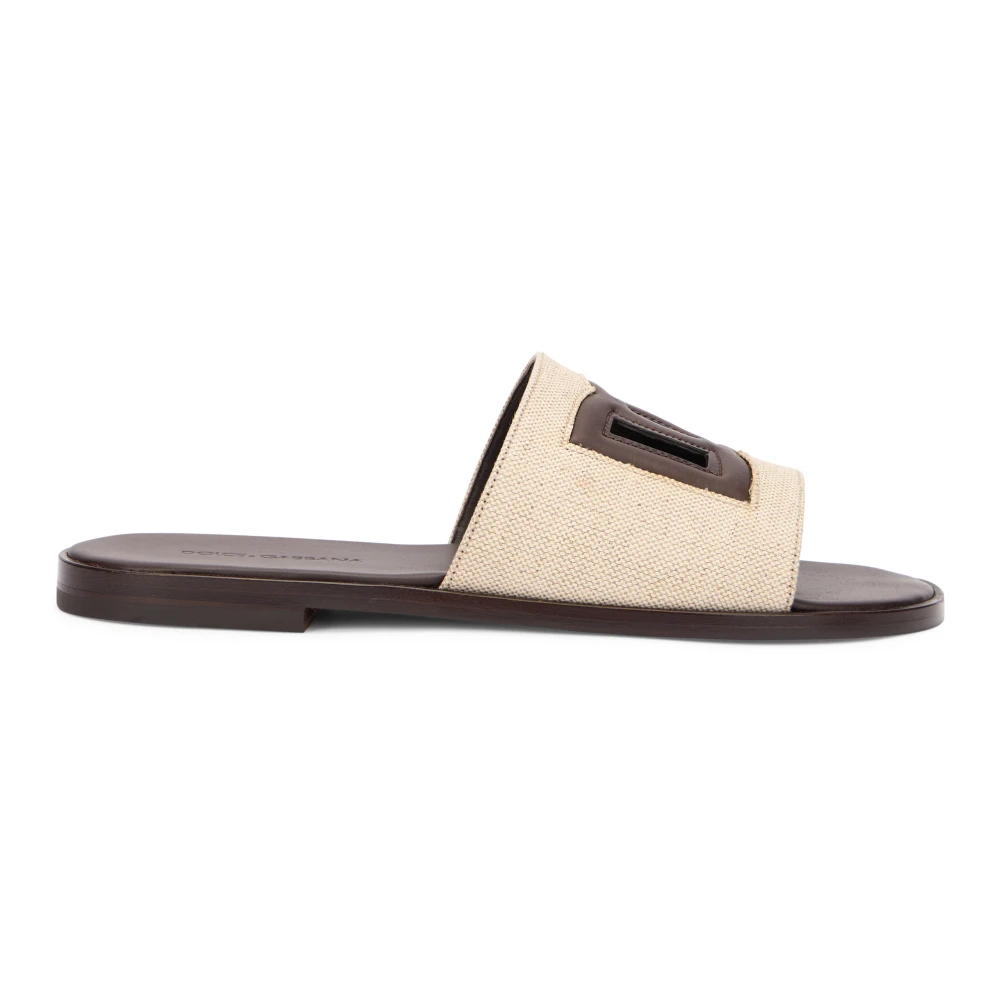 Dolce & Gabbana Damen Beige - Canvas Slippers Mit Logo - Shoes - 40 Eu