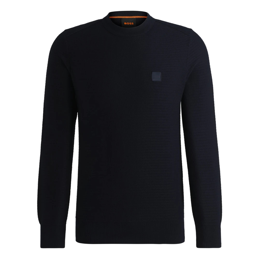 Boss Orange Herren Blau - Anion_s Logo Patch Baumwollpullover - Knitwear - S