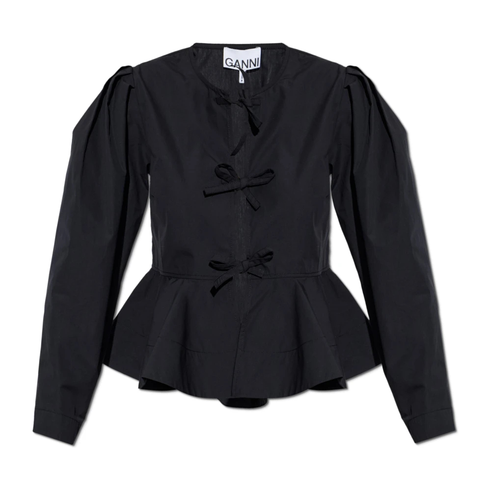 Ganni - Bluse Aus Baumwollpopeline - Blouses & Shirts - Damen - Schwarzk - M
