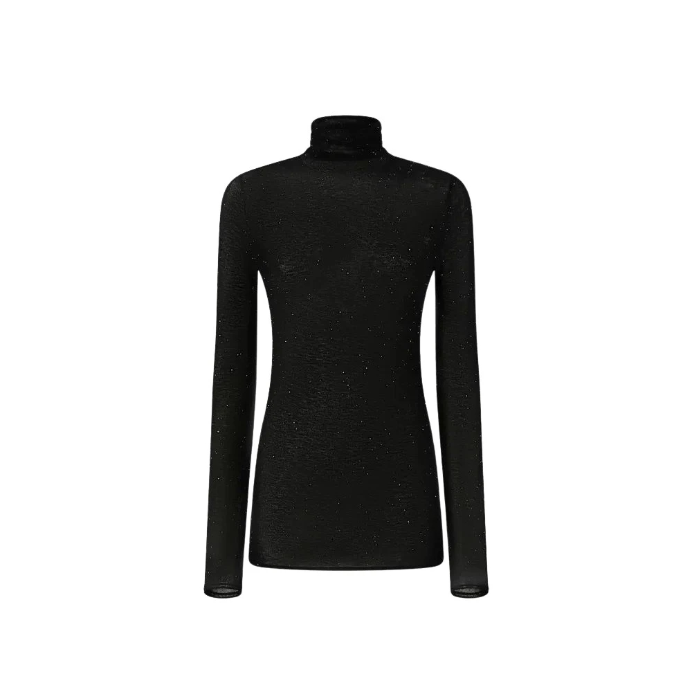 Pinko Damen Schwarz - Eng Anliegender Rollkragenpullover Mit Mikro-Pailletten - M - Bild 7