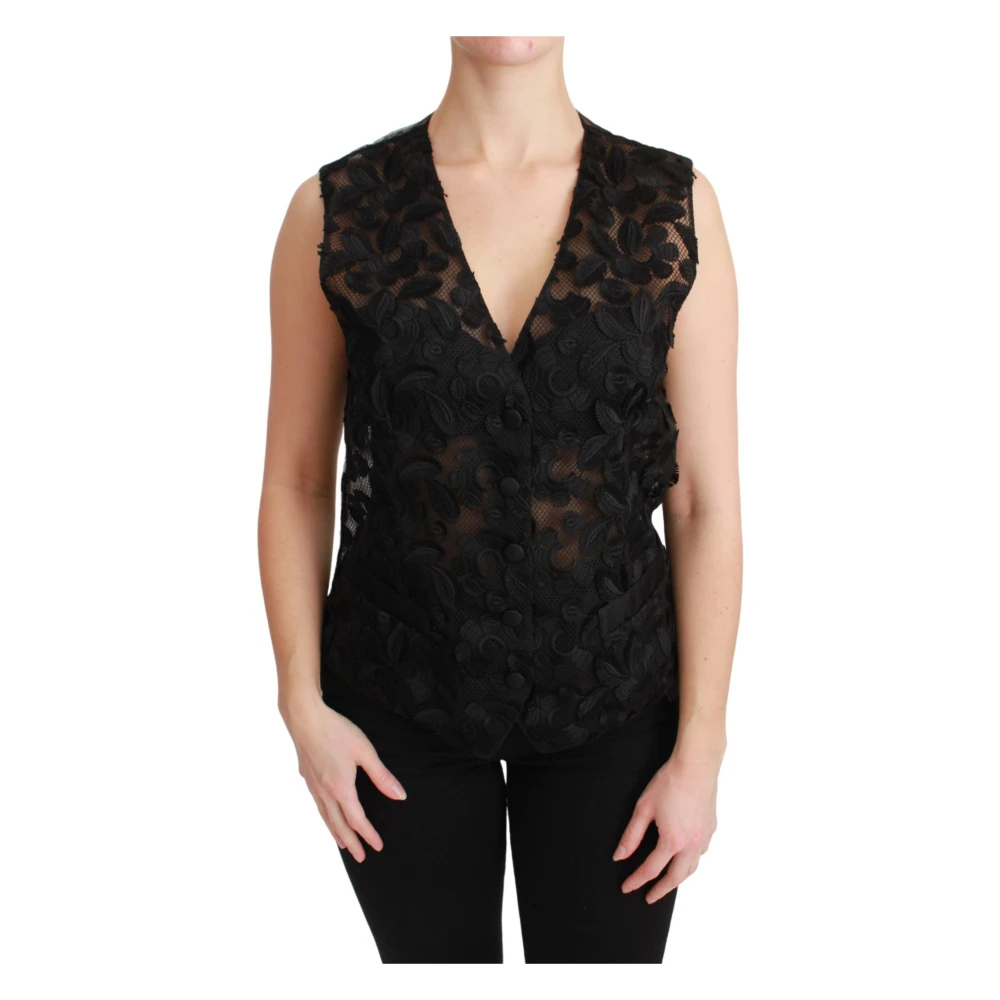 Dolce & Gabbana Damen Schwarz - Blumige Eleganz Ärmellose Weste - Tops - K - L