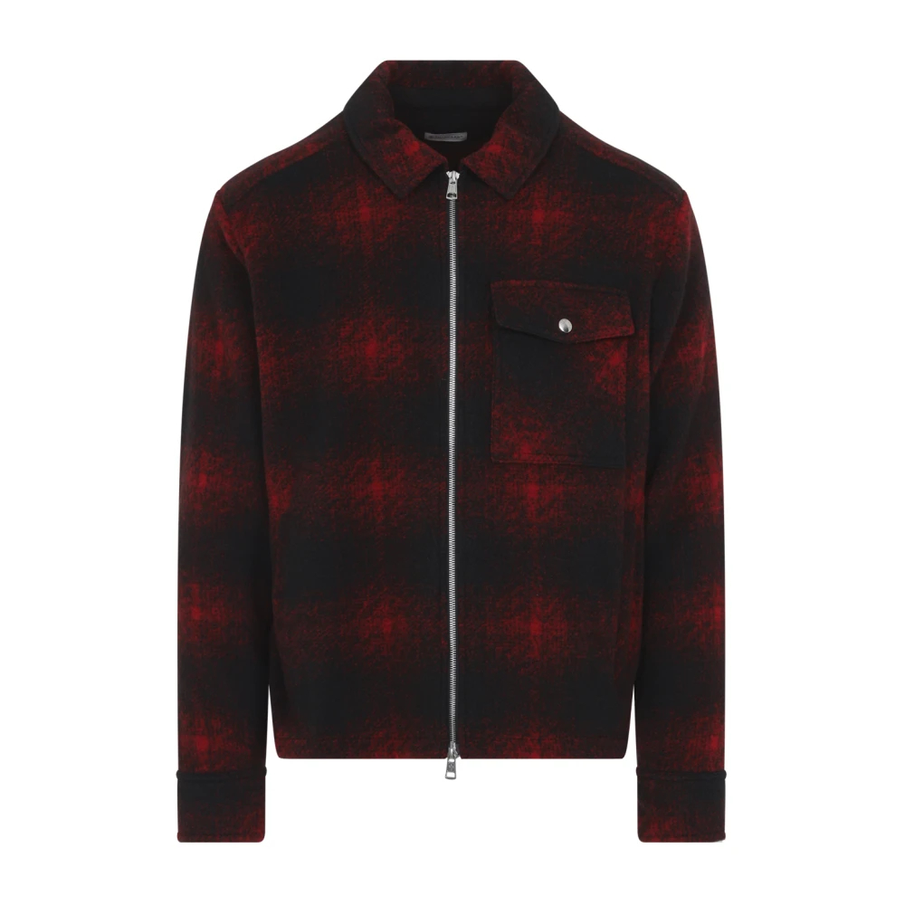 MONCLER | Red check wool-blend jersey zip-up overshirt | male | L - Bild 6