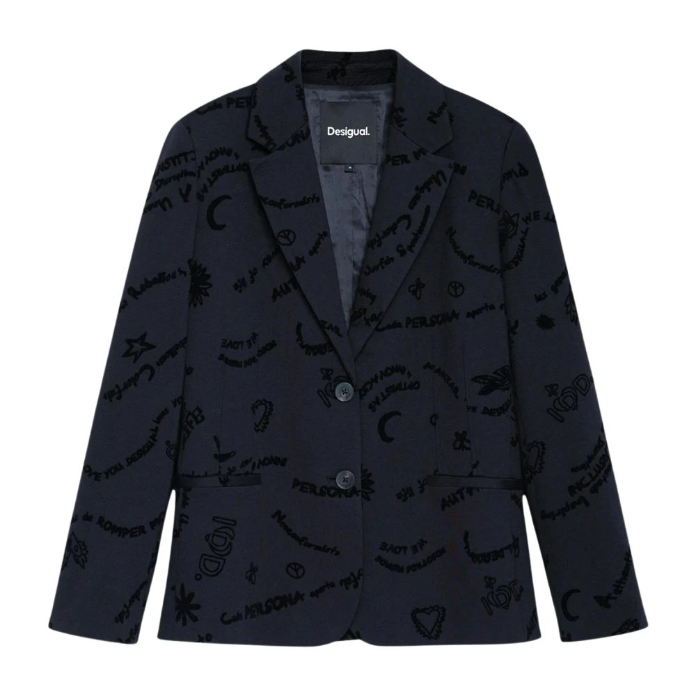 Desigual Damen Schwarz Beflocktes Sakko, L - Bild 5