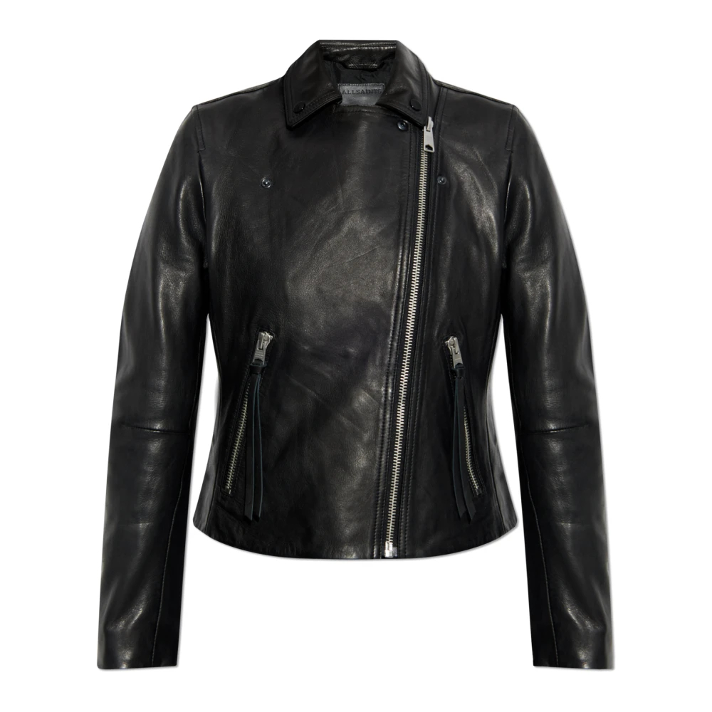 Allsaints Damen Schwarz Women's Dalby Slim-Fit Leather Biker Jacket Size 12/ 8 - Bild 4