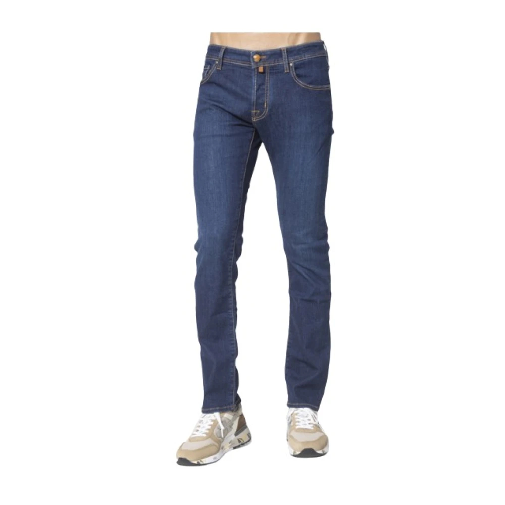 Jacob Cohën Herren Blau - Navyblaue Jeans Mit Braunem Patch - Jeans - W34
