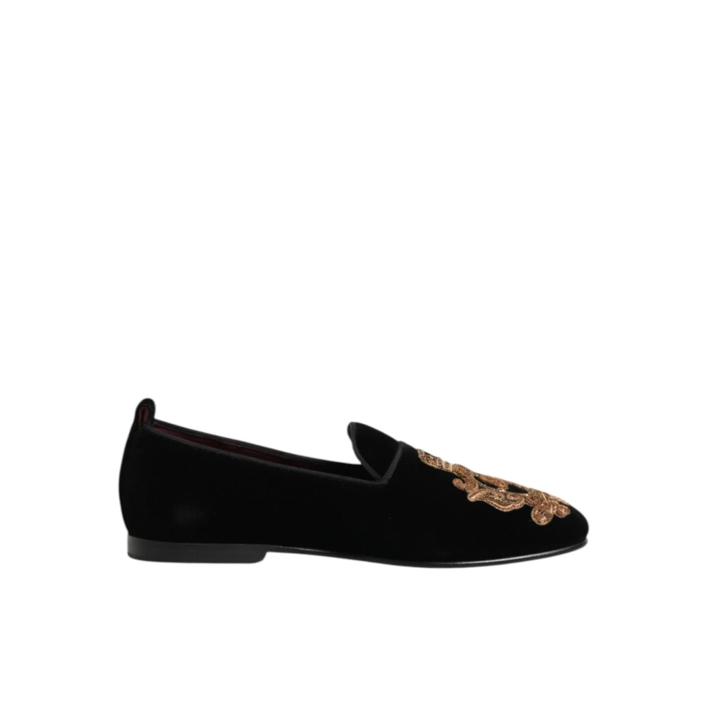 Dolce & Gabbana Damen Blau - Schwarze Velvet Gold Crown Loafers - Shoes - 40 Eu