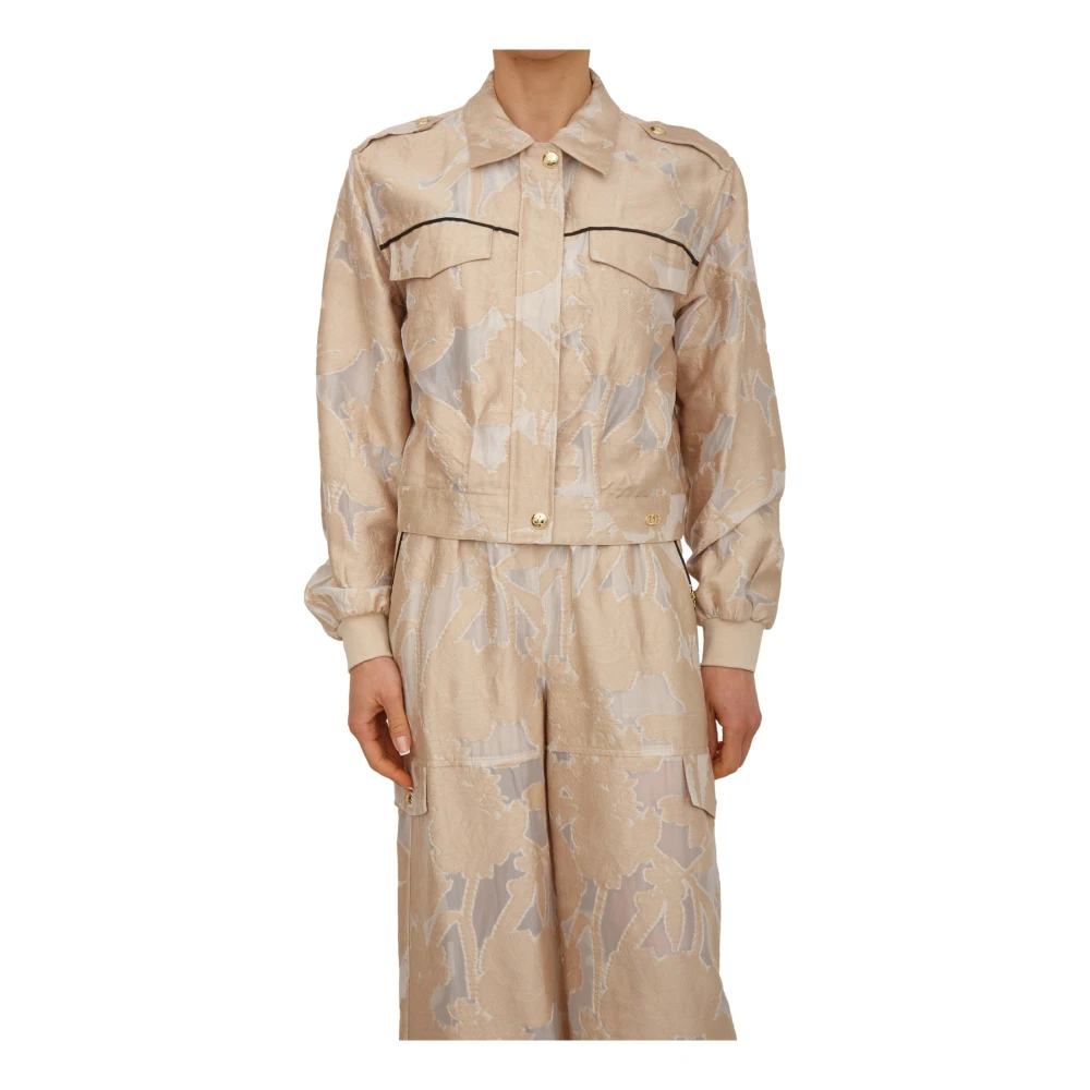 Liu Jo Damen Beige - Organza Jacquard Jacke - Jackets - S