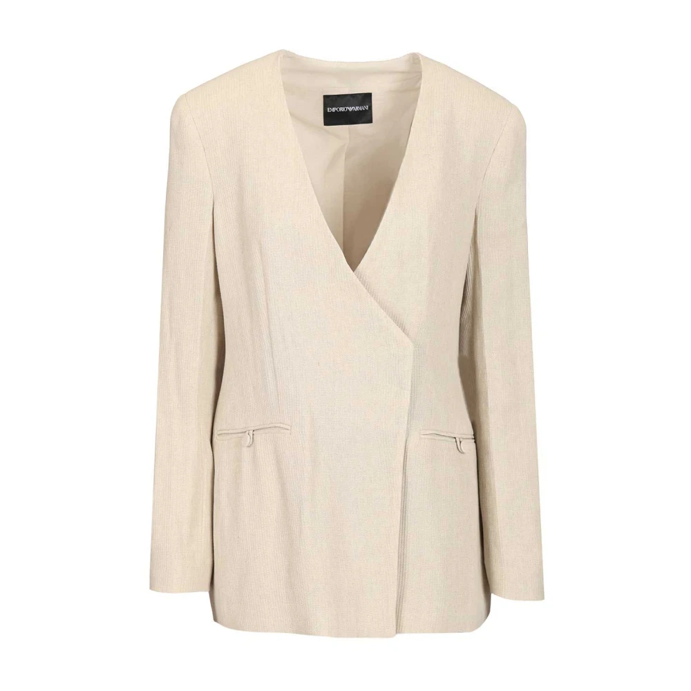 Emporio Armani Damen Beige - Collarless Blazer - Jackets - 2XL