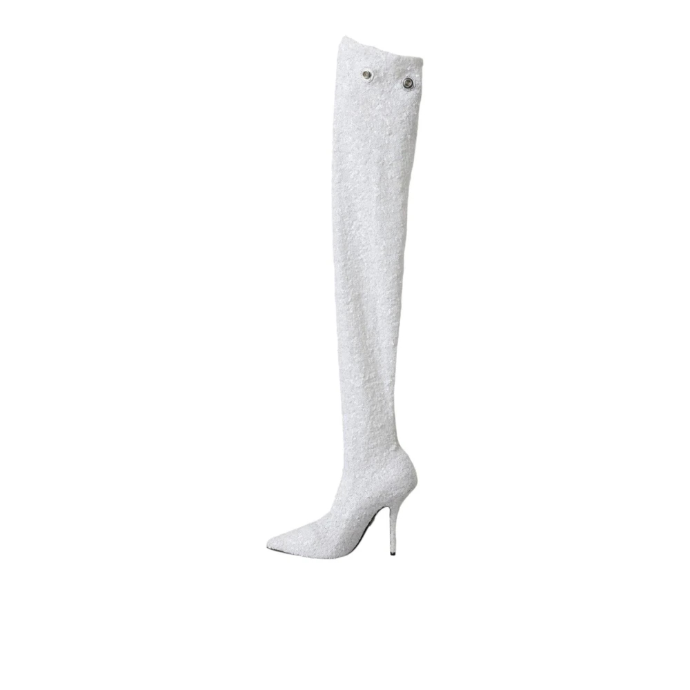 Dolce & Gabbana Damen Weiß - Pailletten Overknee Stiefel - Shoes - 37 Eu