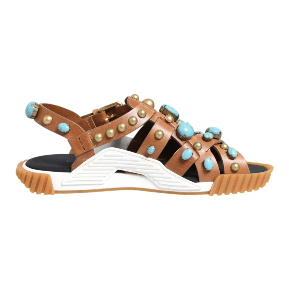 Dolce & Gabbana Damen Braun - E Lederbesetzte Slides Sandalen - Shoes - 44 Eu