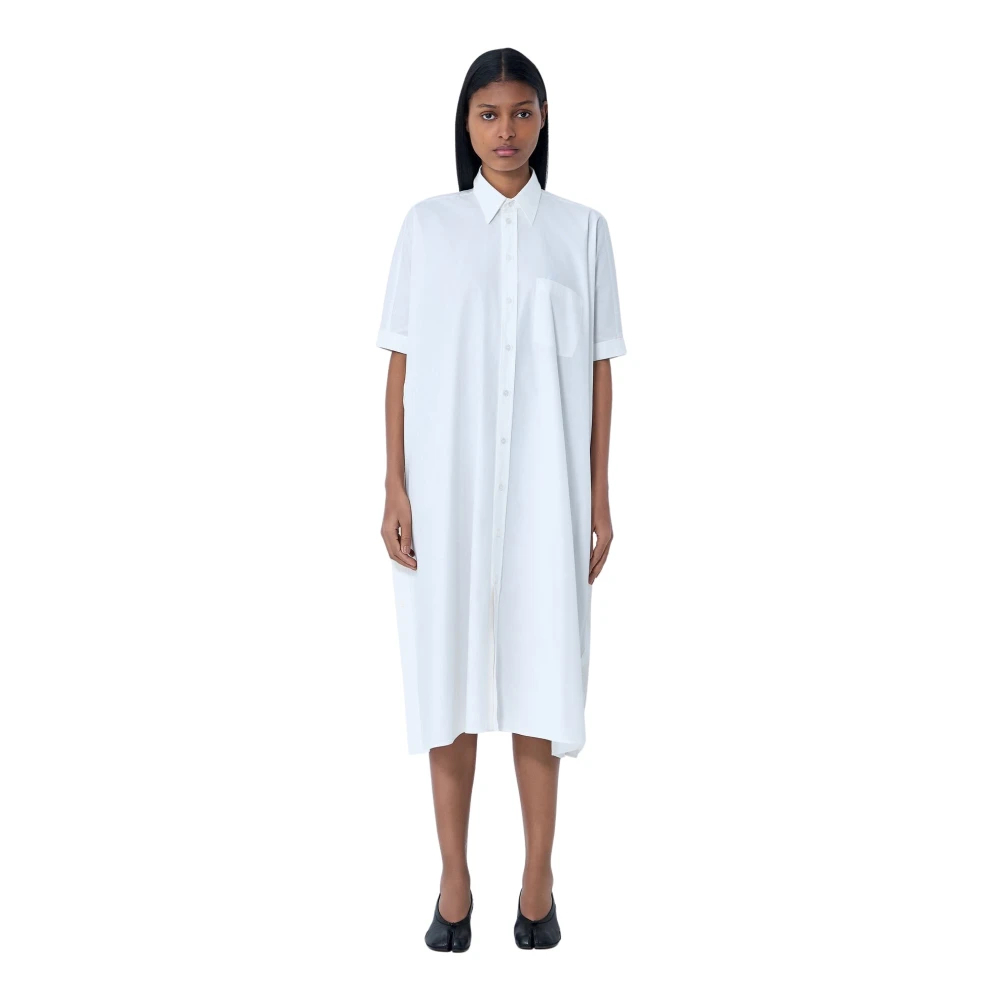 Mm6 Maison Margiela Damen Weiß - Hemdblusen-Midikleid Mit Knöpfen - Dresses - S
