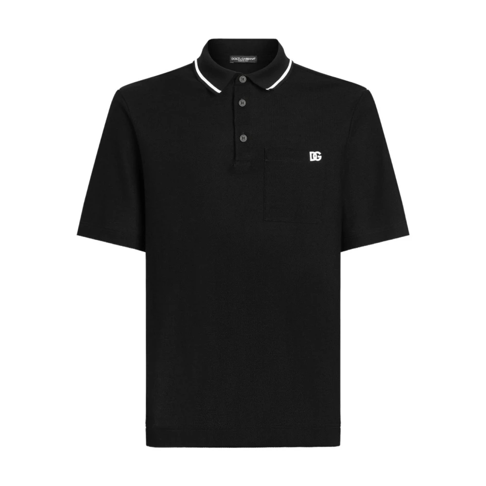 Dolce & Gabbana Herren Schwarz - Baumwoll-Piqué-Poloshirt - Tops - K - M