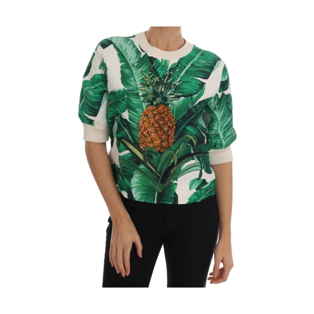 Dolce & Gabbana Damen Grün - Pineapple Banana Sequins Rundhals-Pullover - Knitwear - 2XS