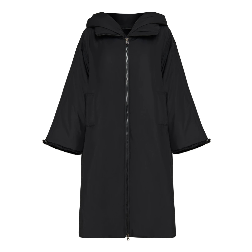 Cesare Gaspari Damen Schwarz - Oversized Kapuzen-Puffer-Mantel Mit Kunstfellbündchen - Coats - K - S
