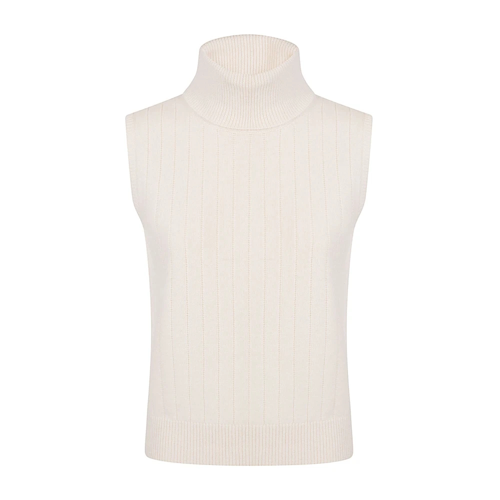 Eleventy Damen Weiß - Kaschmirwolle Ärmelloses Rippenoberteil - Knitwear - M
