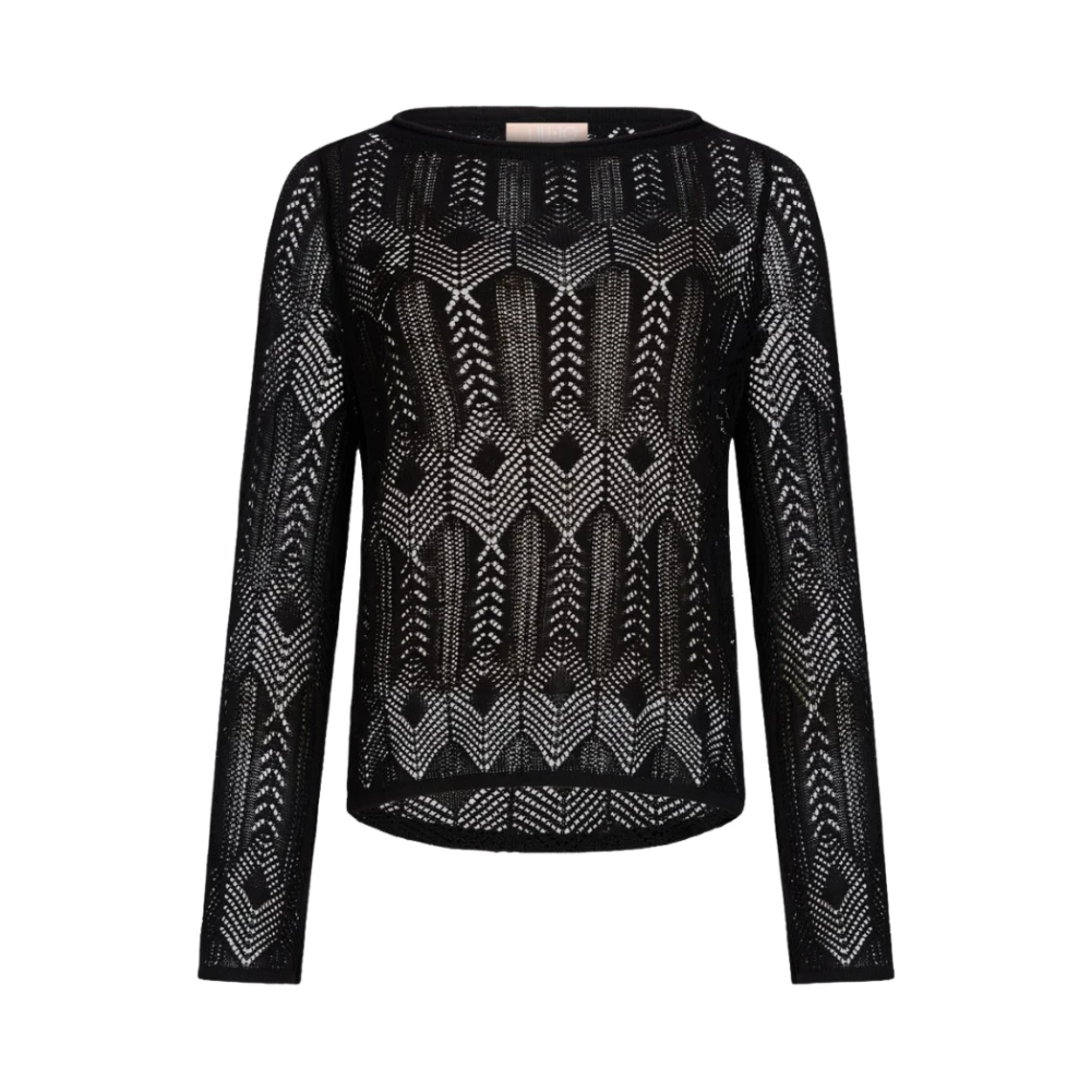 Liu Jo Damen Schwarz - Lochmuster-Pullover Mit Rundhalsausschnitt - Knitwear - K -S