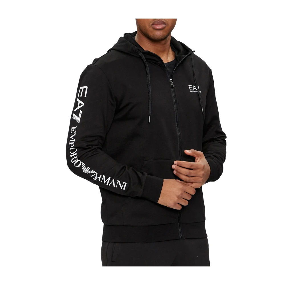 Emporio Armani Ea7 Herren Schwarz - Logo Series Kapuzen-Sweatshirt Mit Durchgehendem Reißverschluss Aus Baumwolle - Sweatshirts & Hoodies - K - 2XL