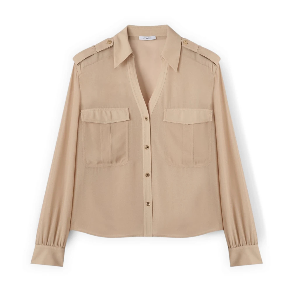 Motivi Damen Beige - Georgette-Shirt Mit Militärdetails - Blouses & Shirts - 2XS