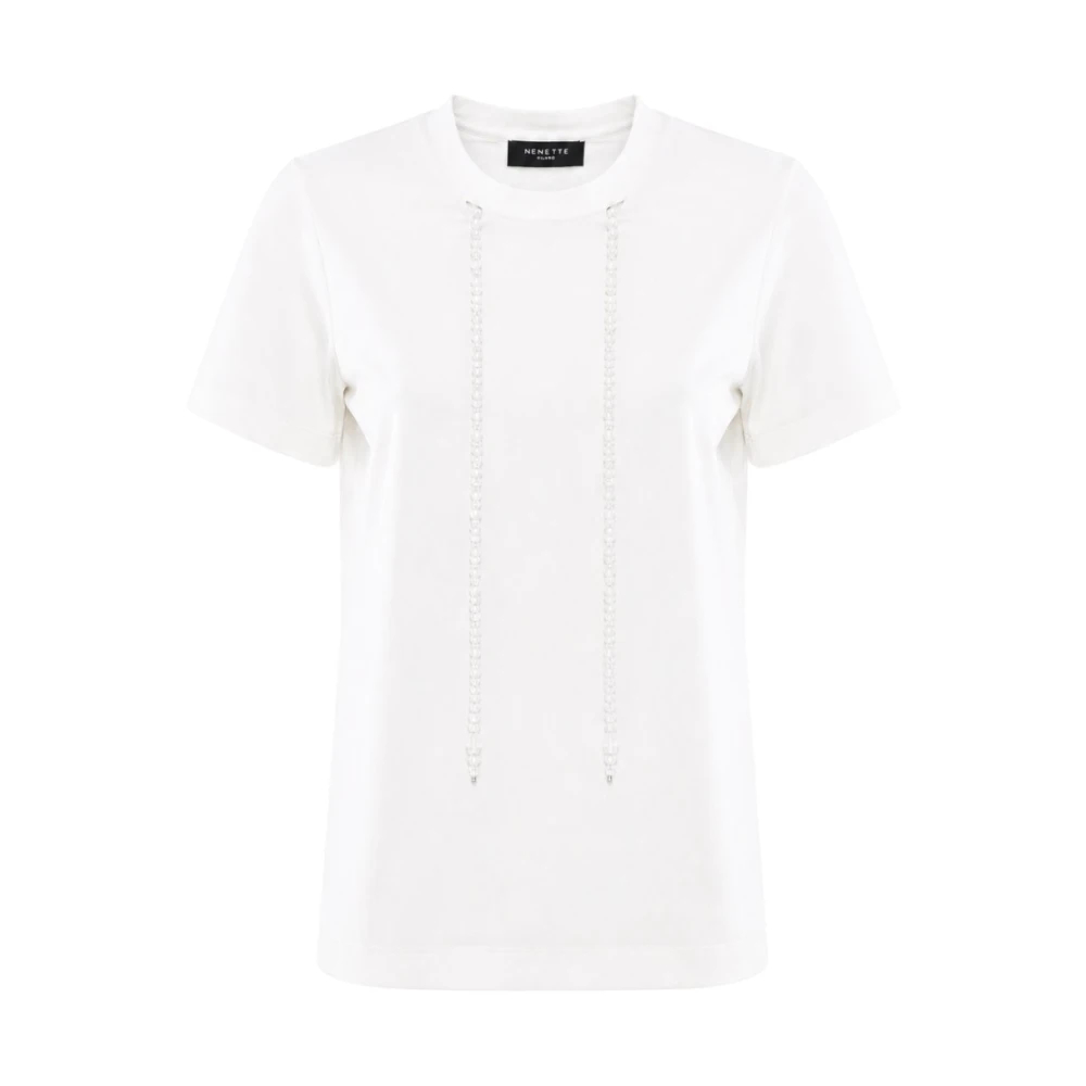 Nenette Damen Weiß - T-Shirt Mit Schmuckdetails Und Leuchtenden Bändern - Tops - L