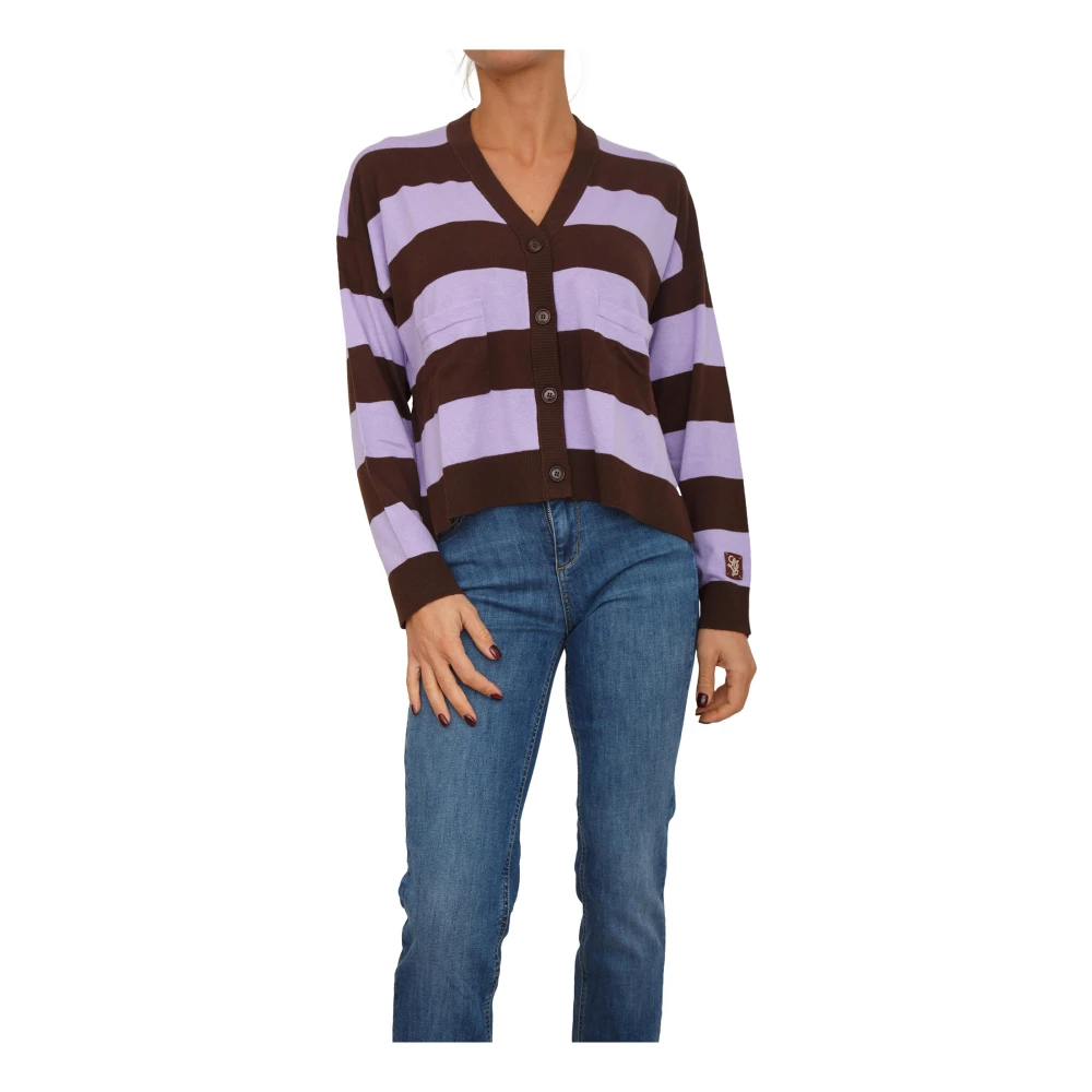 Liu Jo Damen Braun - Gestreifte Strickjacke - Knitwear - L