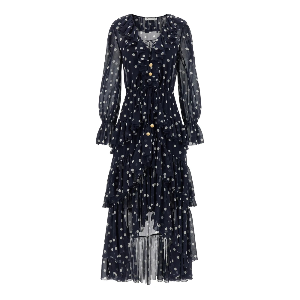 Self Portrait Damen Blau - Georgette-Maxikleid Mit Polka Dots Und Rüschen - Dresses - Xs