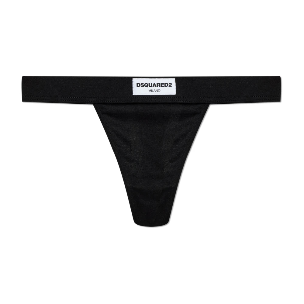 Dsquared2 Damen Schwarz - String Mit Logo-Patch - Underwear - K - 2XL